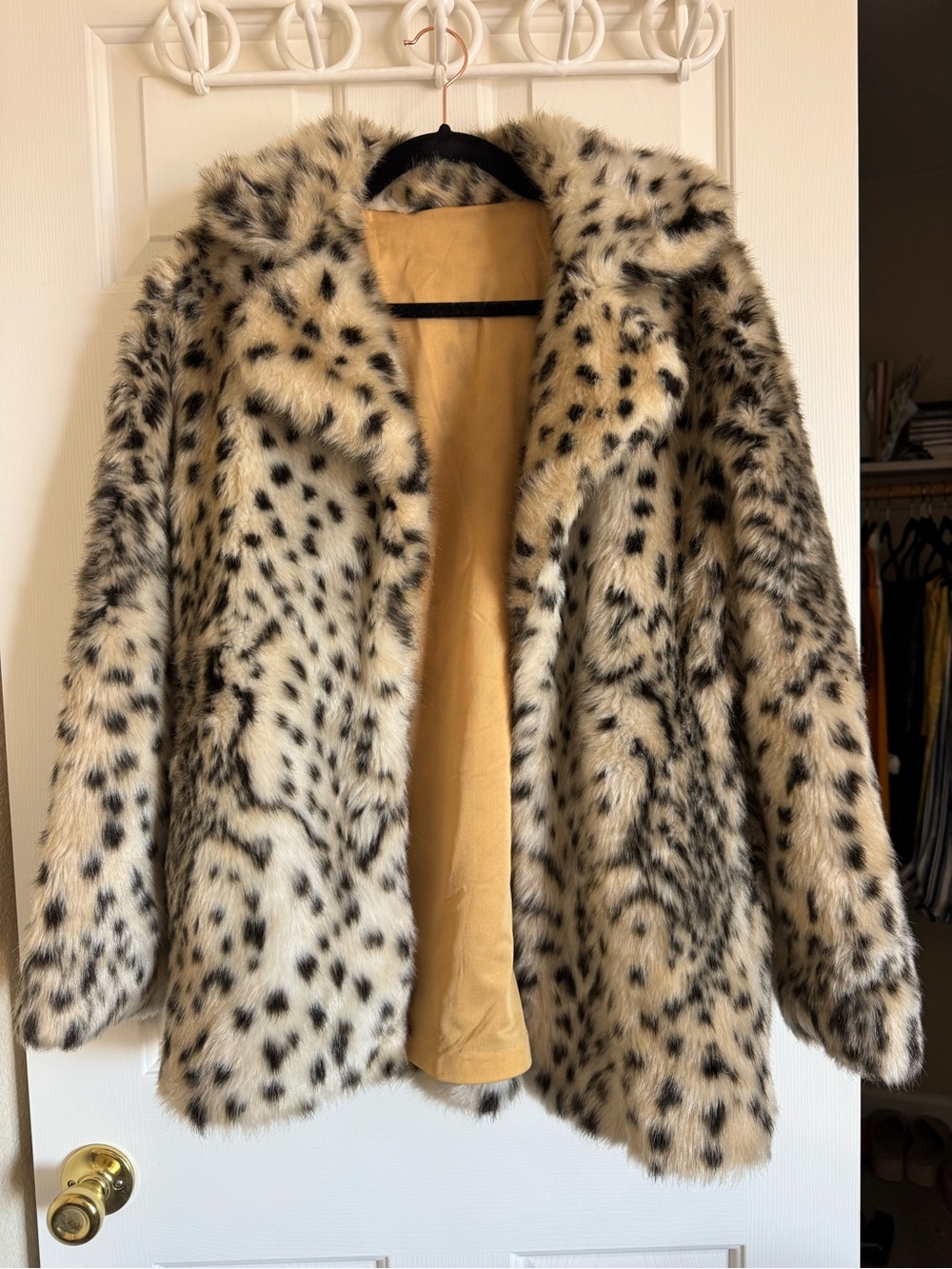Plush Leopard-Print Teddy Coat in Cream/Black